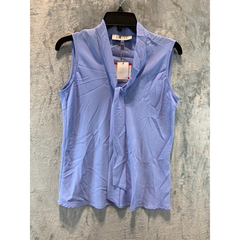 Kasper Womens California Sky Blue Tie Neck Sleeveless Blouse XS 10924621-6JQ